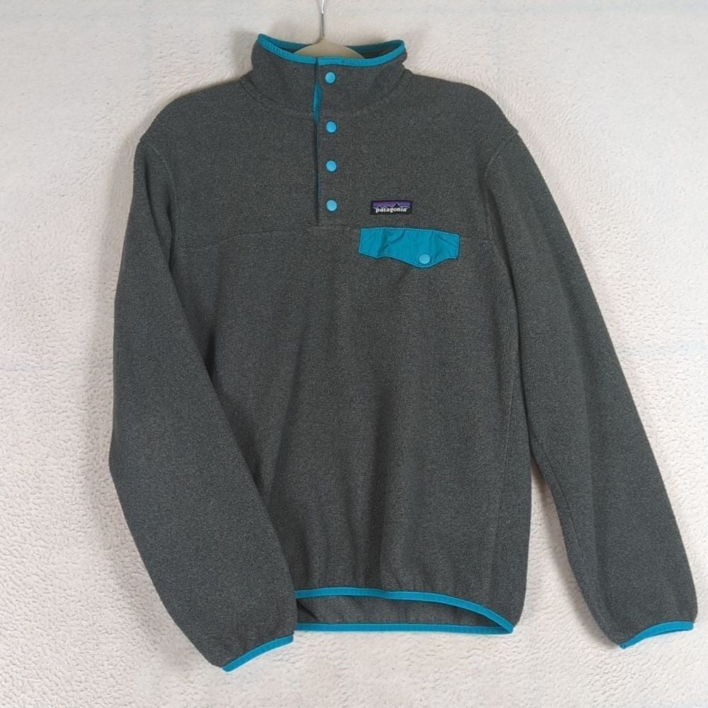Patagonia Synchilla Women's Gray & Blue Fleece Snap Re-Tool Pullover Size S