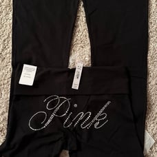 VS PINK Bling Limited Edition Cotton Foldover Waist Flare Legging Y2K M/Reg Grey