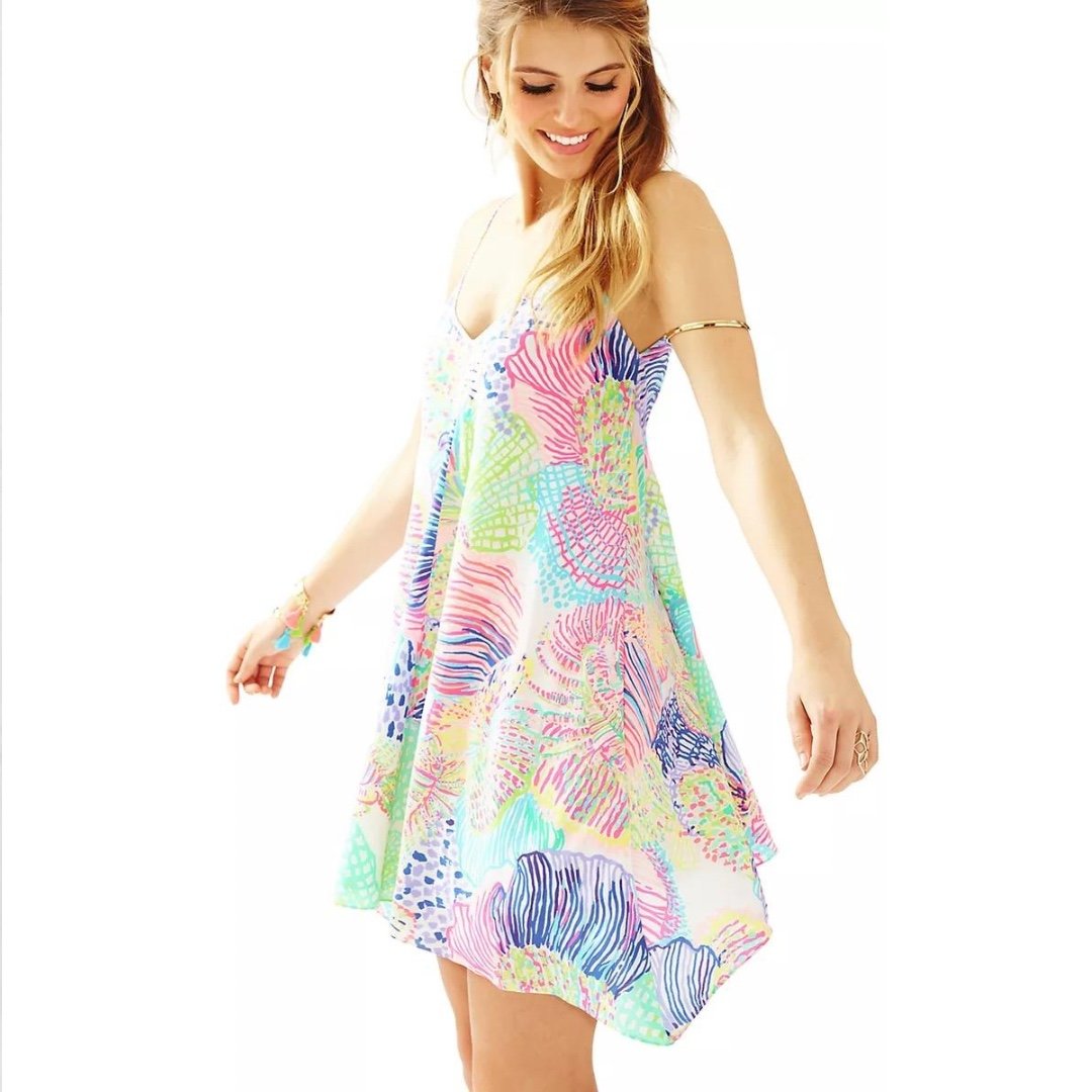 Lilly Pulitzer Clara Multi Asymmetric Hem Slip Dress in Roar Of the Seas