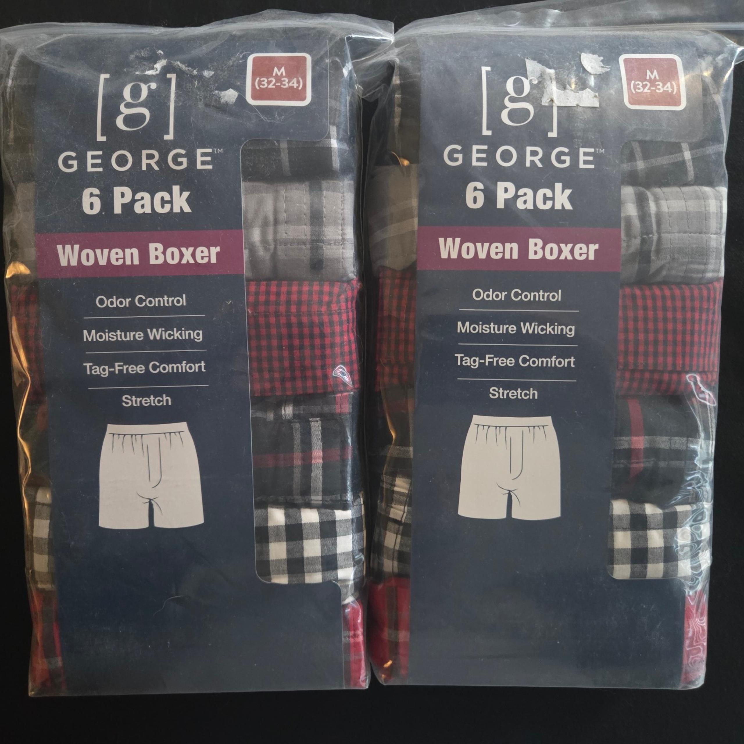 George 6 Pack Mens Woven Boxers 2 Pack Lot Plaid Med 32-34 Tagless/Odor Control