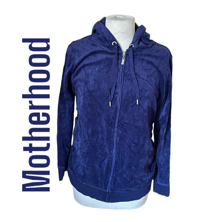 Motherhood Maternity Solid Blue Drawstring Long Sleeve Jacket For Women Size L