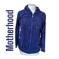 Motherhood Maternity Solid Blue Drawstring Long Sleeve Jacket For Women Size L