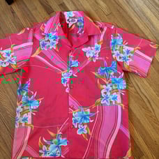 HILO HATTIE Vintage Hawaiian Shirt-Pink Tropical-Sz Large-Made in Hawaii