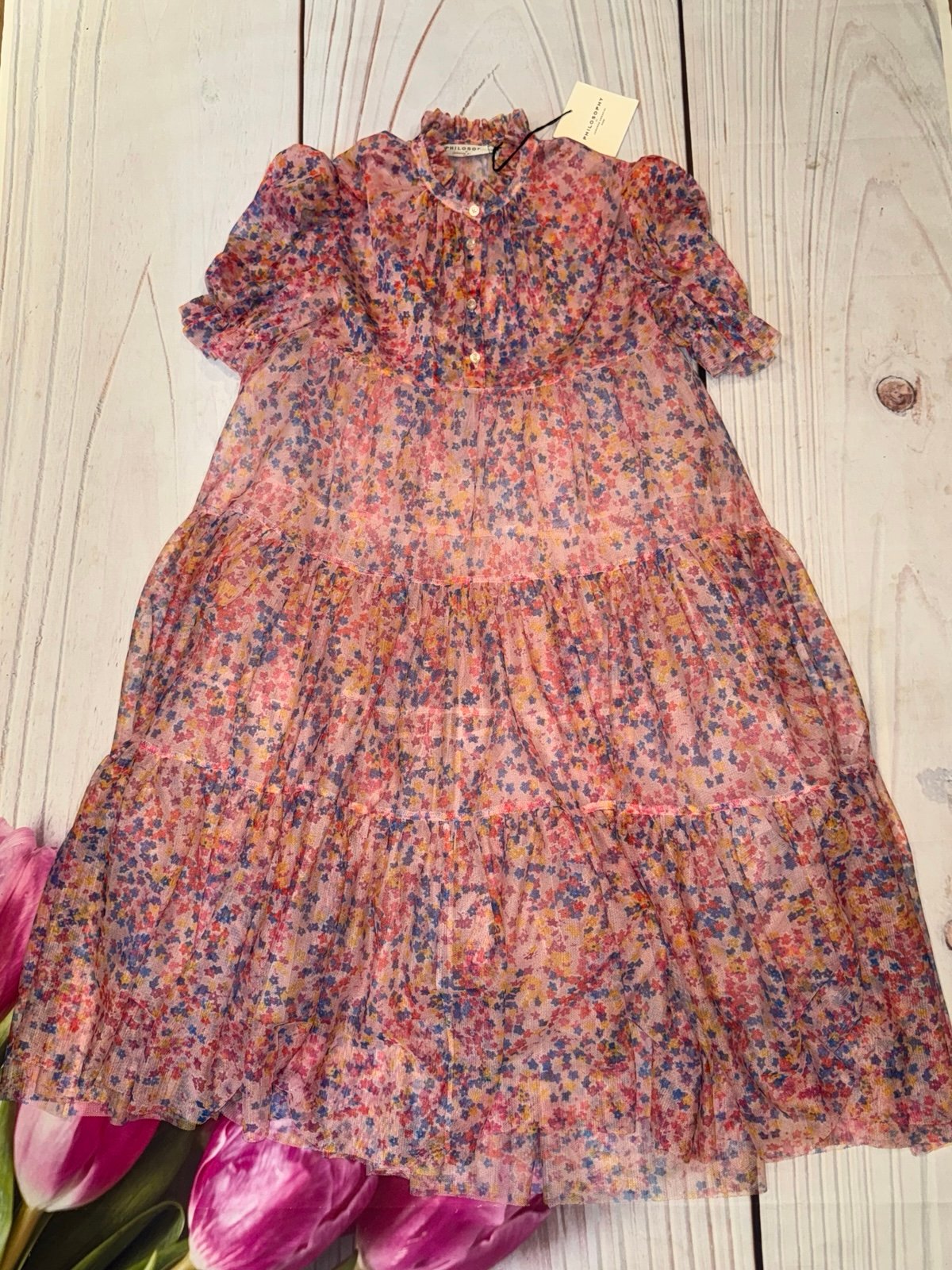 New Philosophy Di Lorenzo Serafini Kids Girl Floral Tulle Dress Size 10 $450 Pin
