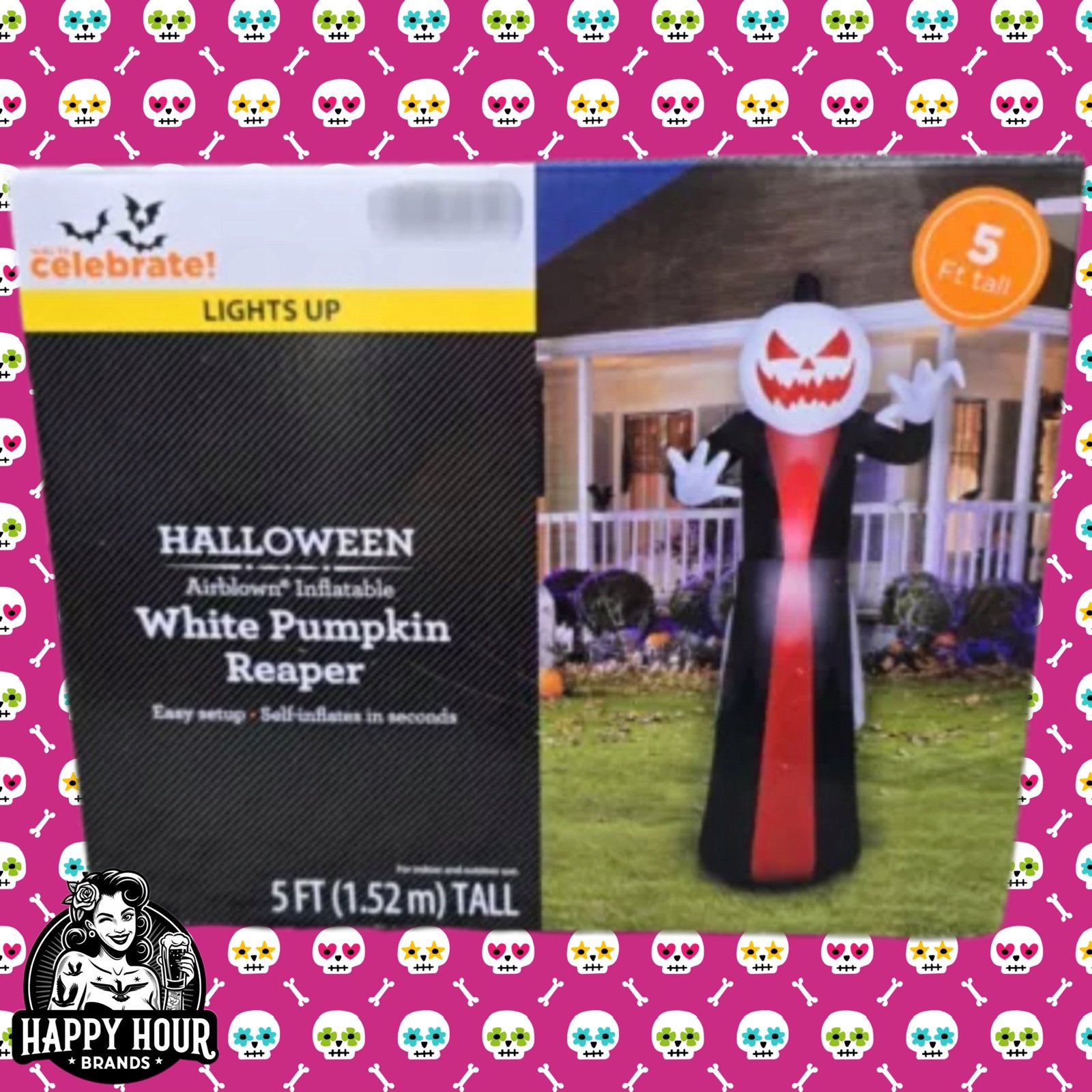 Halloween White Pumpkin Reaper Yard Inflatable, 5', by Way To Celebrate Light Up