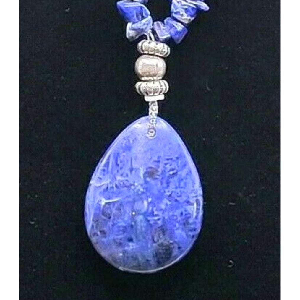 BLUE LAPIS Natural Stone NECKLACE w/TEARDROP PENDANT 18