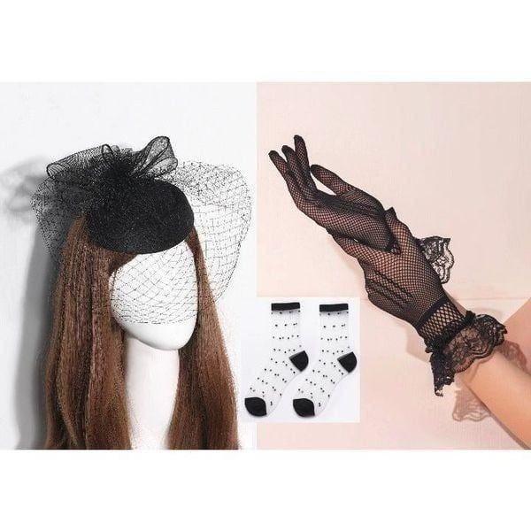3PCS Pinup Retro Vintage Classy 1950s Halloween Black Accessories Set NEW