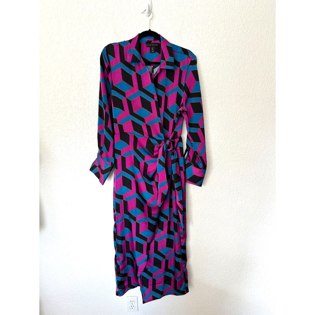House of Harlow 1960 Geometric Print 60s 70s Inspired Maxi Wrap Dress Size Large