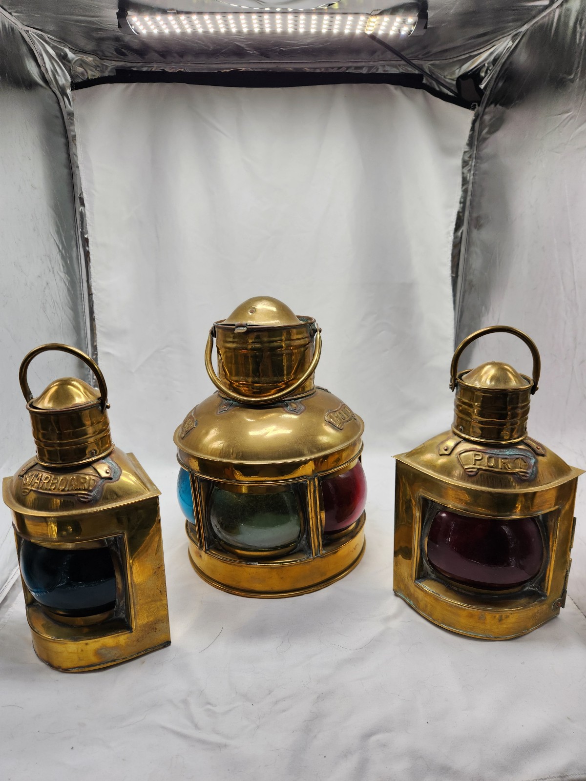 VTG Brass Kerosene Oil Lanter And 2 Nautical Brass Ship Lanterns Port Starboard