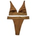 SKIMS Cotton Rib Plunge Bralette + Thong Set Camel Womens XXS