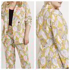 ELOQUII Women's Plus Size Yellow/White Double Breasted Jacket Sz 24 Pockets Line