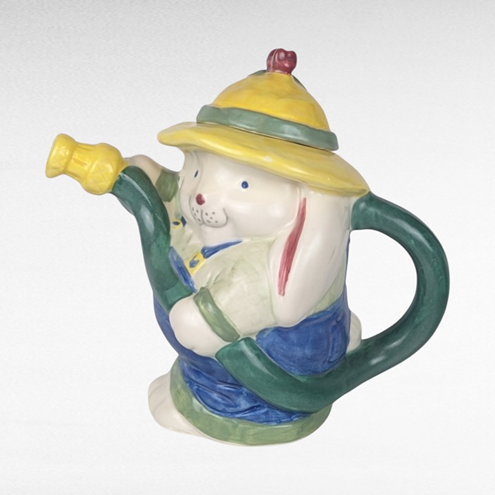 Treasure Craft Bunny Teapot, 9 with Hose, Chip on Hat