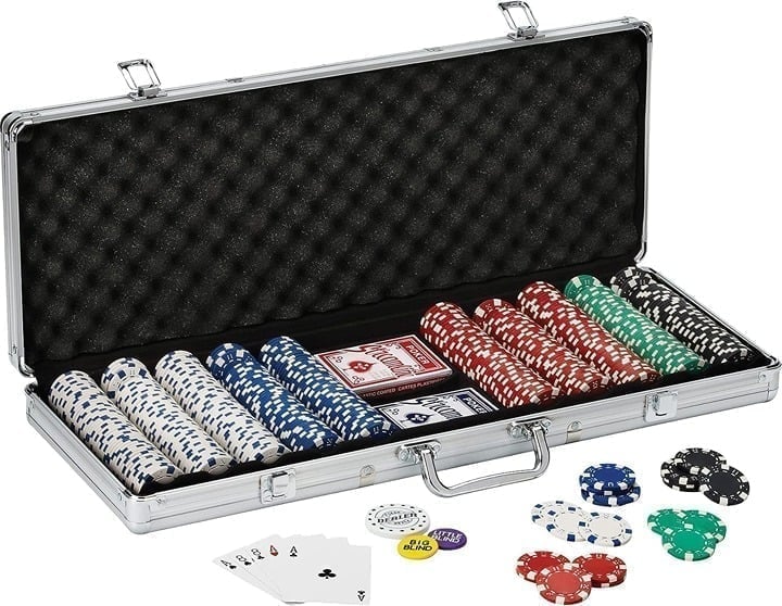 11.5 Gram Texas Hold 'em Claytec Poker Chip Set with Aluminum Case, 500 Chips