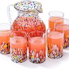 Hand Blown Mexican Drinking Glasses and Pitcher – Set of 6 with Mexican Confetti