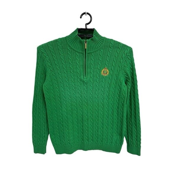 LAUREN Ralph Lauren Men's sweater cable knit green half zip front size S