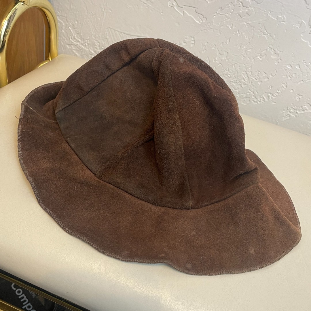 Antique/VTG Brown Leather Bucket/Cloche Hat