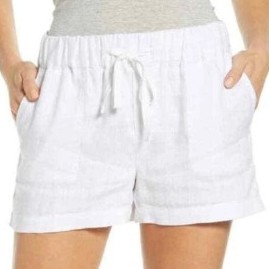 NWOT White Linen Women's Summer Drawstring Shorts with Pockets GAP Size Medium