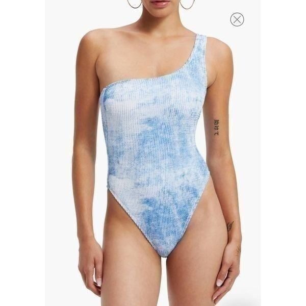 Good American Always Fits One-Shoulder Grey Tie Dye One Piece