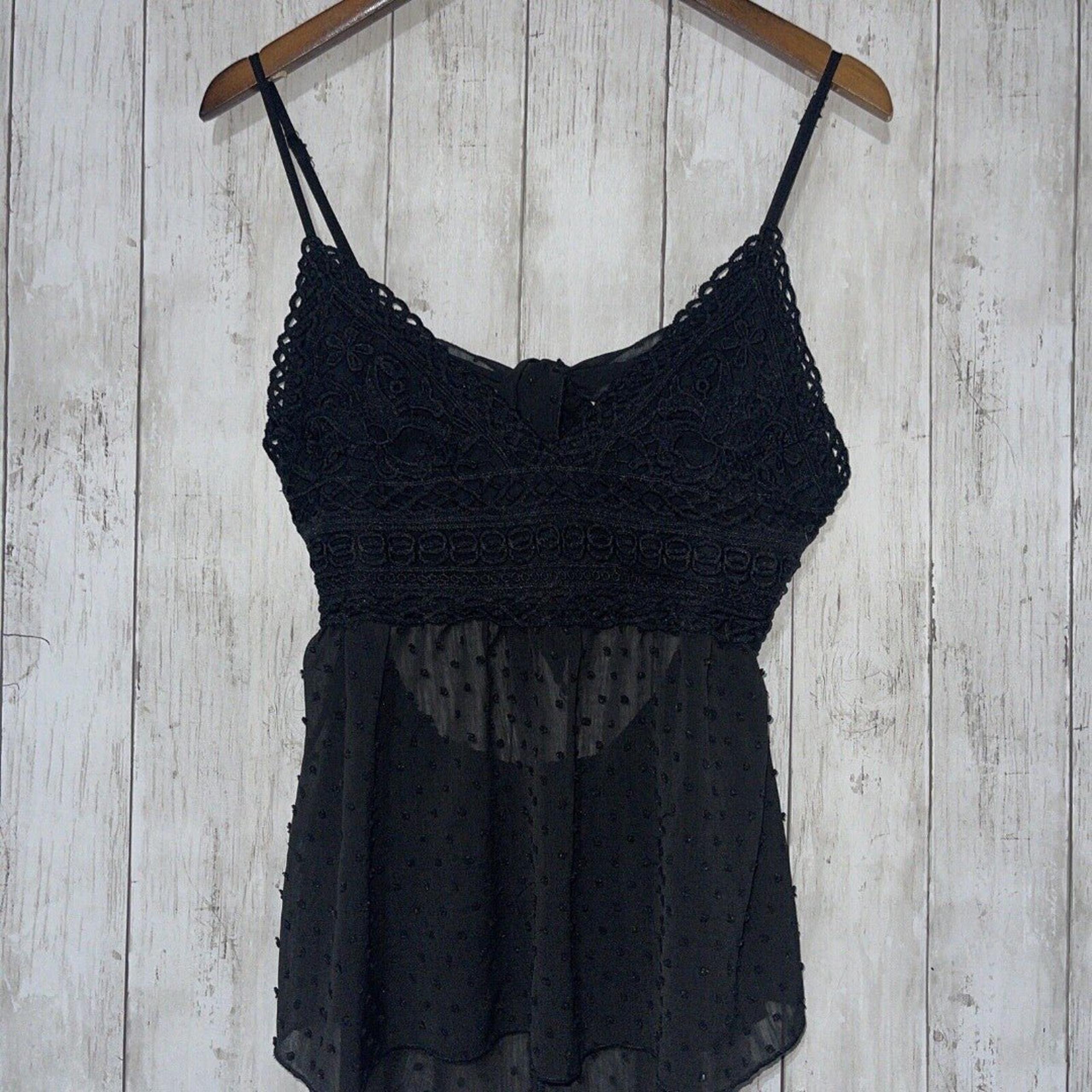 SHEIN Camisole Womens Large Black Eyelet Lace Tie Back Top
