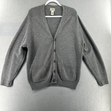 LL Bean Mens Size Medium Gray 100% Lambswool Cardigan Sweater Mr Rodgers Grandpa
