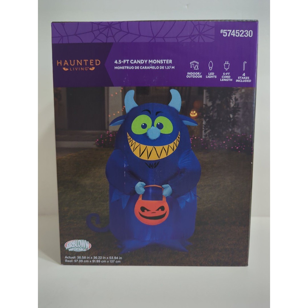 4.5' HALLOWEEN BLUE CANDY MONSTER LED AIRBLOWN INFLATABLE Yard Decor