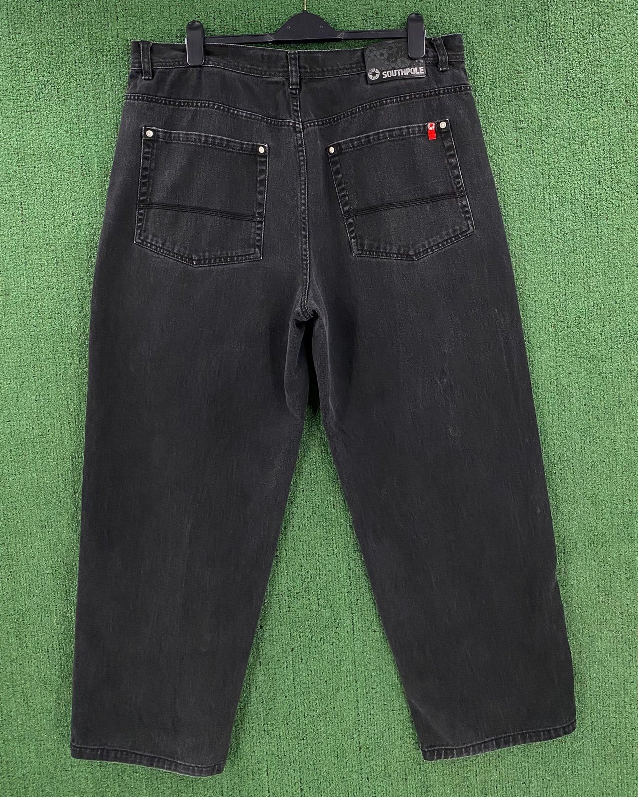 Vintage Y2K South Pole Baggy Wide Leg Red Tab Black Jeans Mens Size 39