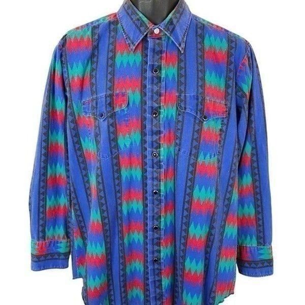 H Bar C California Ranchwear Shirt Mens Size Large Vintage 80s 90s Western Pearl