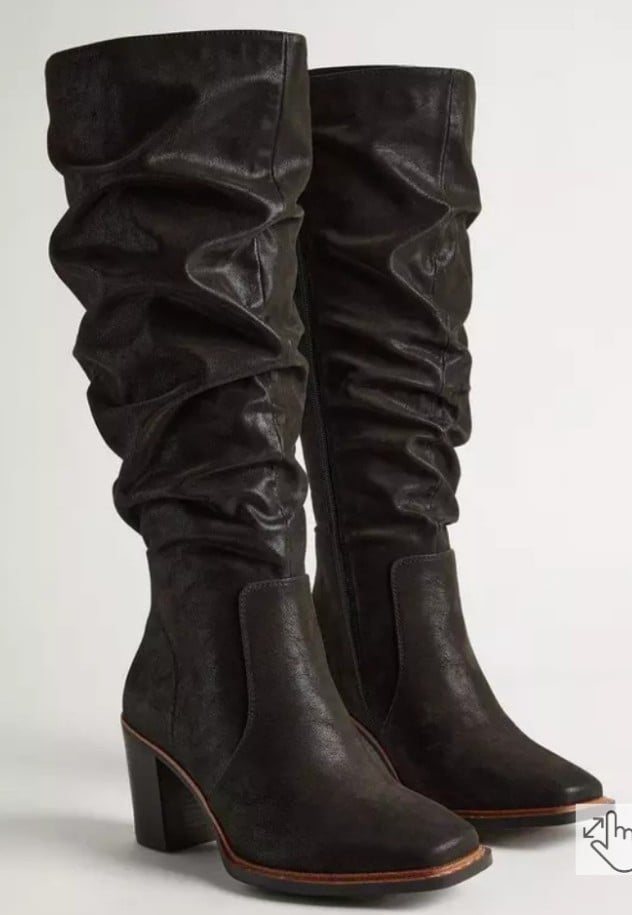 New Torrid Sz 9.5WW Heeled Slouch Ex.Wide Calf Knee Boot-Vegan Leather Black NWT