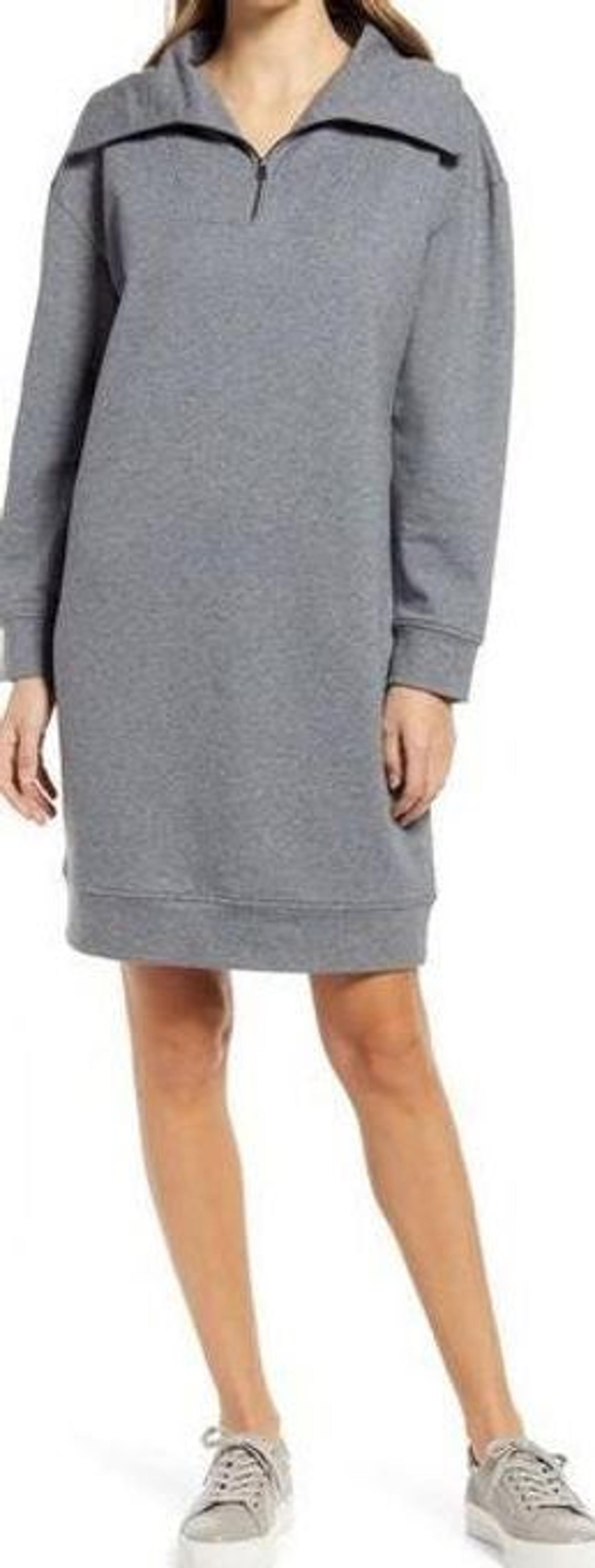 Nordstrom Womens Sweatshirt Dress Gray Collared Knee Length Long Sleeve XXS New