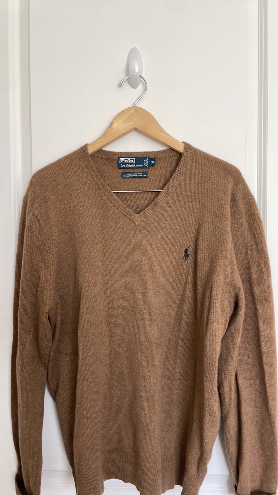 Polo by Ralph Lauren Men's 100% Lambs Wool V-neck Sweater Brown XL