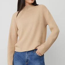 Ann Taylor 100% Silk Blouse Turtleneck Beige Size XL