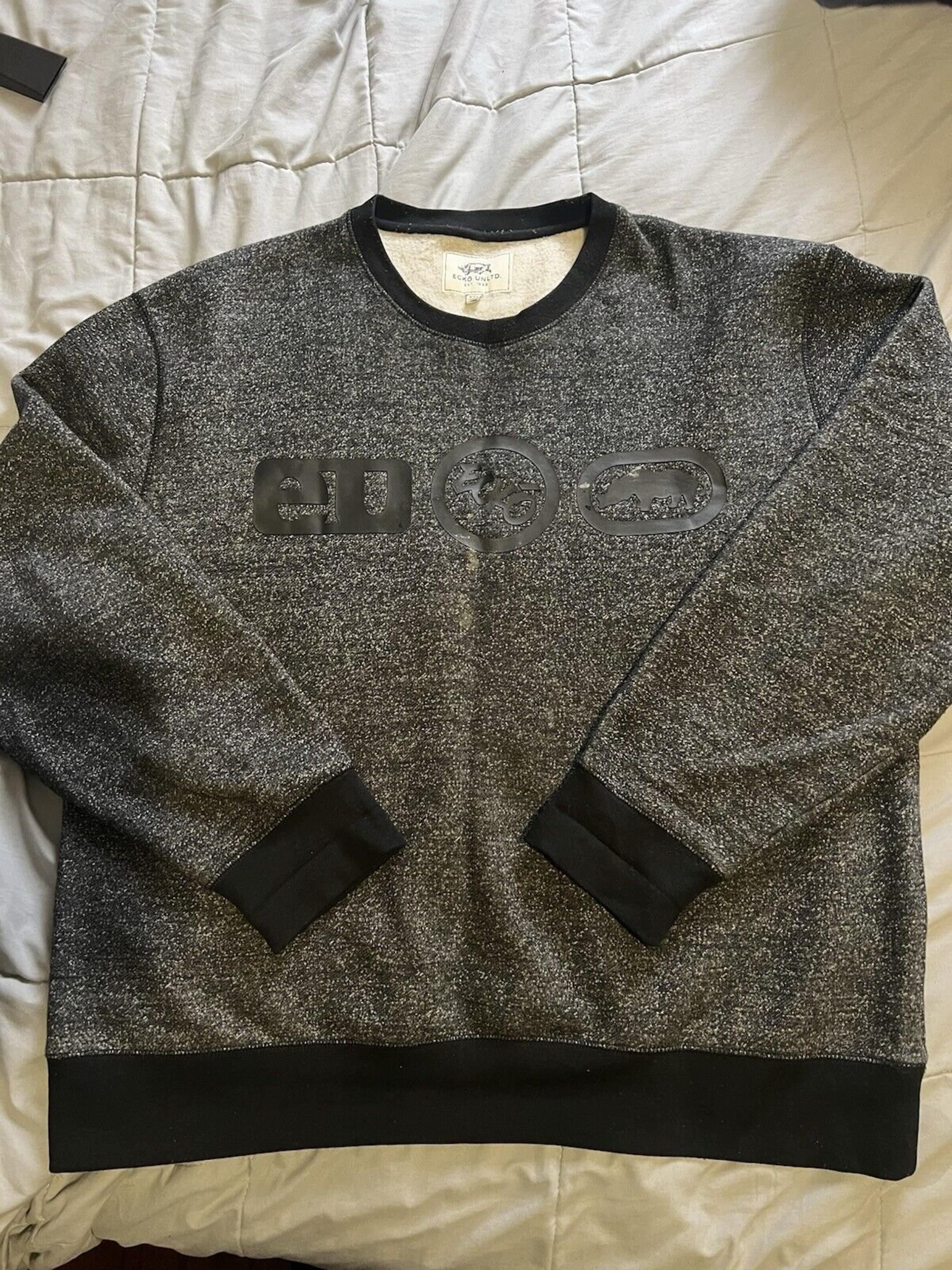 Ecko Unltd Mens Sweatshirt Size 2XL Knit Black Gray Rhino Logo Spell Out