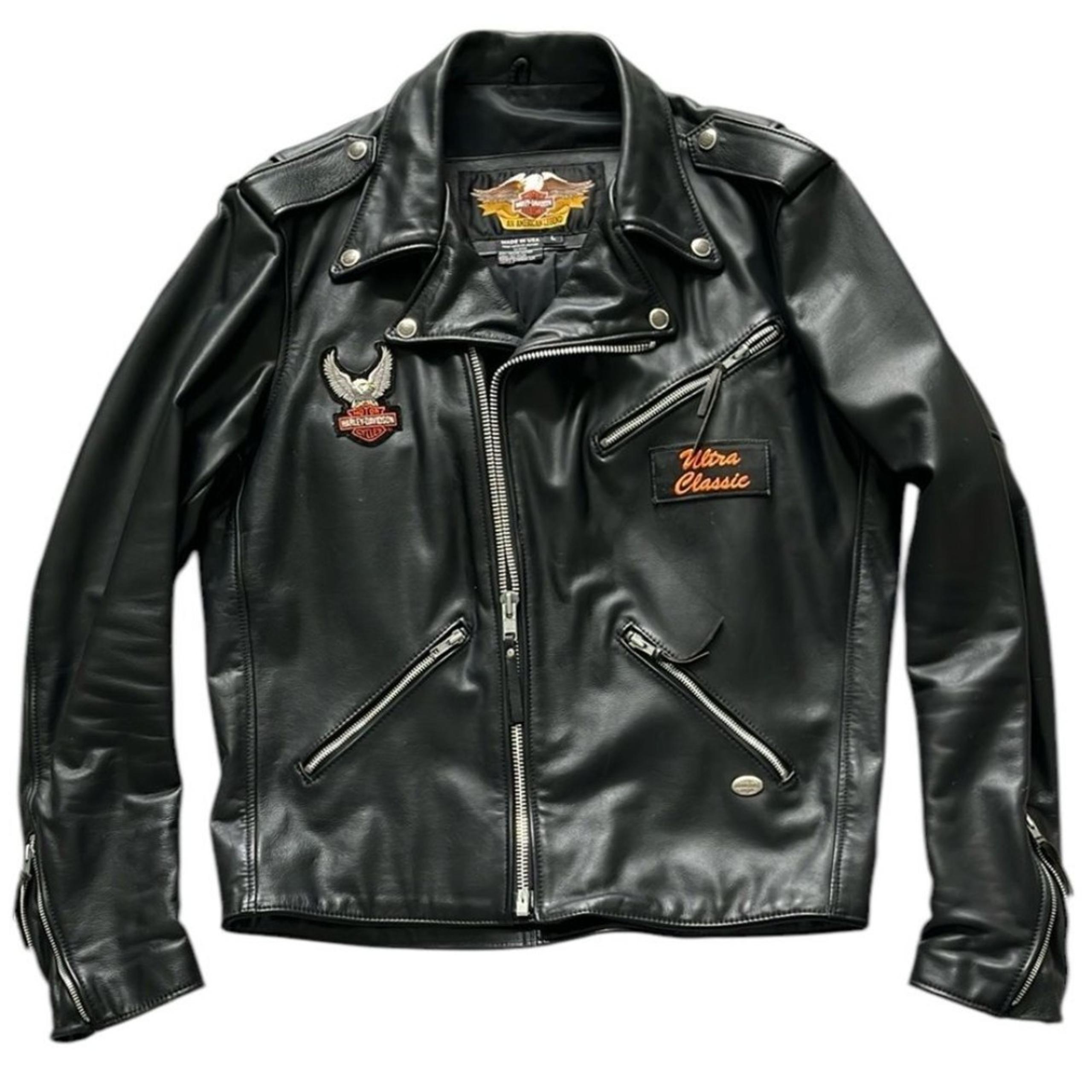Harley Davidson Genuine Leather Vintage USA Made Motorcycle Jacket Coat Mens L