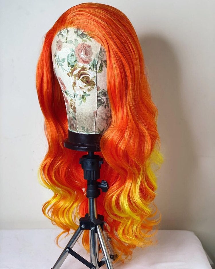 22” ORANGE BODY WAVY LACE FRONT WIG NEW