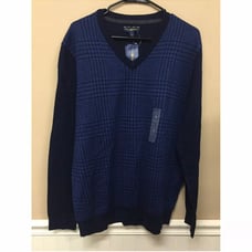 Club Room Mens Blue Merino Wool Pullover Sweater V-Neck Sweatshirt Size L NWT