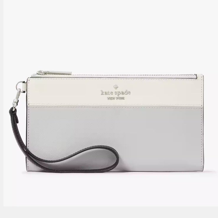 Kate Spade Madison Double Zip Wristlet Phone Case Platinum Grey Multi NWT