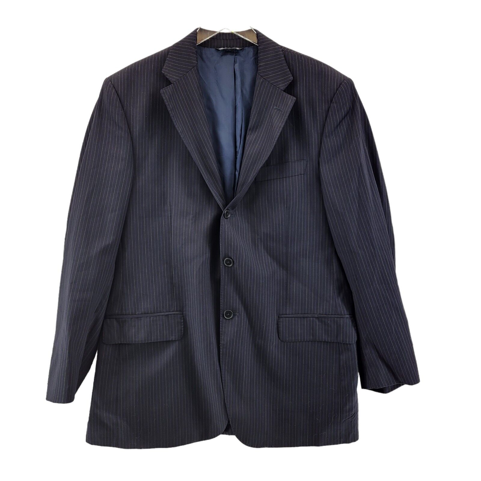 Ermenegildo Zegna Wool Suit Jacket Size 44 RE Navy Blue Pinstriped Traveller