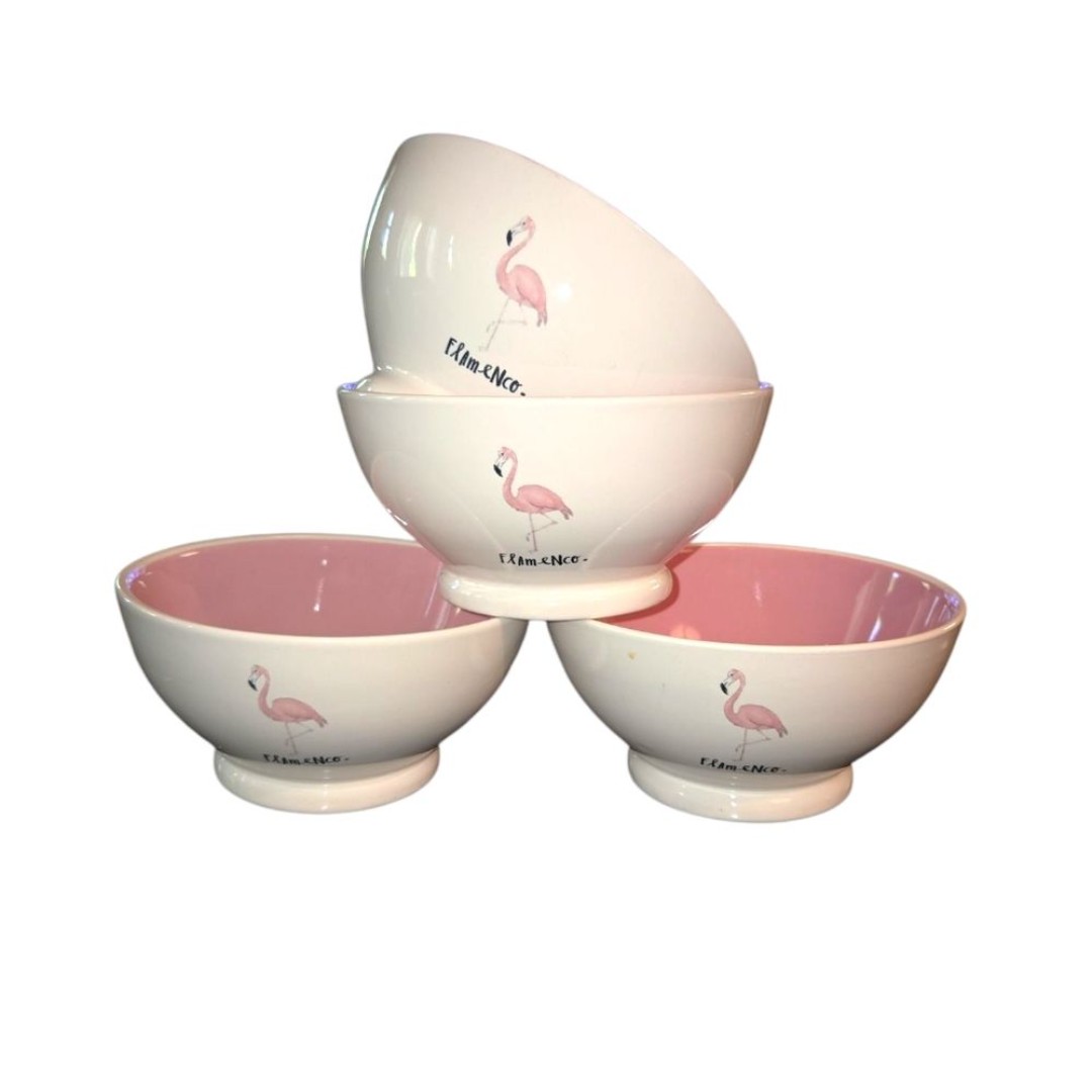 Rae Dunn Magenta Flamenco Flamingo White & Pink Set of 4 Soup Cereal Bowls 5.5