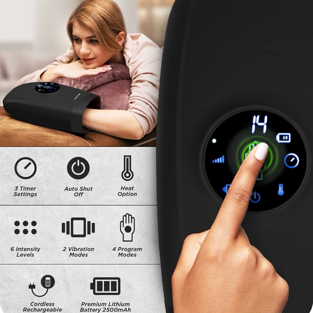 New Lunix LX7 Electric Hand Massager with Compression Pressure Point Therapy