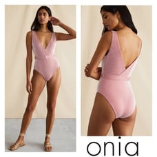 New! ONIA Michelle Striped Rib Belted One Piece Swimsuit