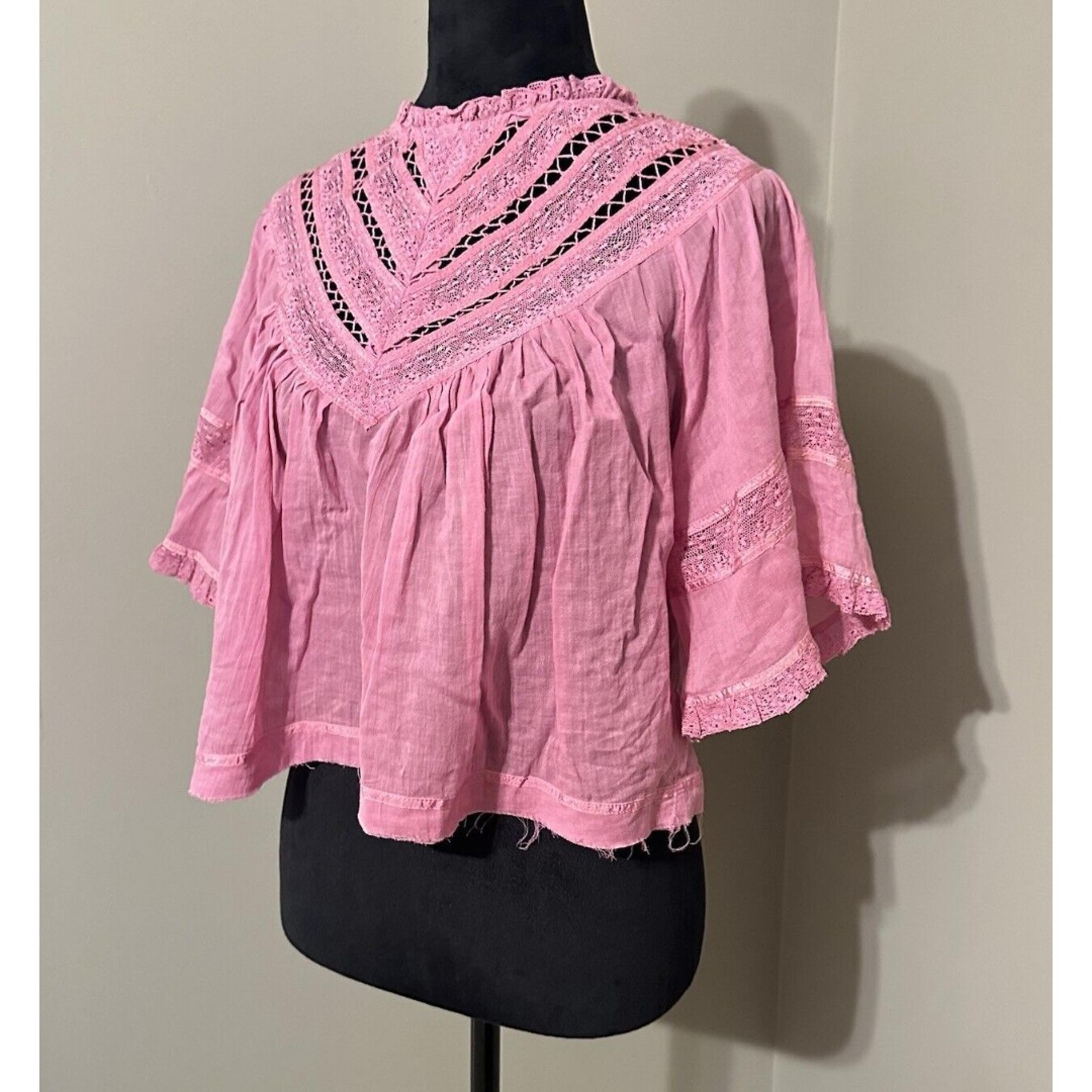 Free People Women's  Lace Boho Crop Sheer  Top Size XS Purple Pink C8