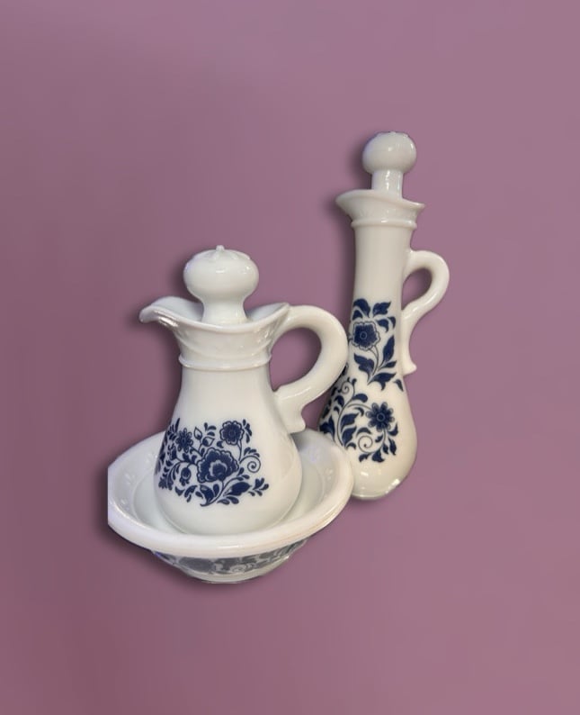 Avon milk glass decanters (2)