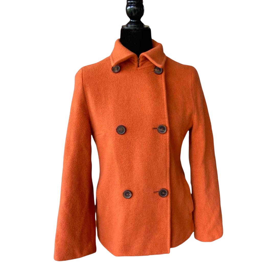 Akris Punto Womens Coat Size 10 Orange Wool Angora Peacoat Double Breasted
