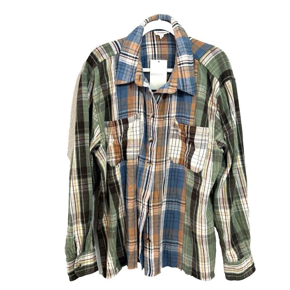 EE:SOME Boutique WASHED MIXED COLOR PLAID SHIRT JACKET SIZE L NEW
