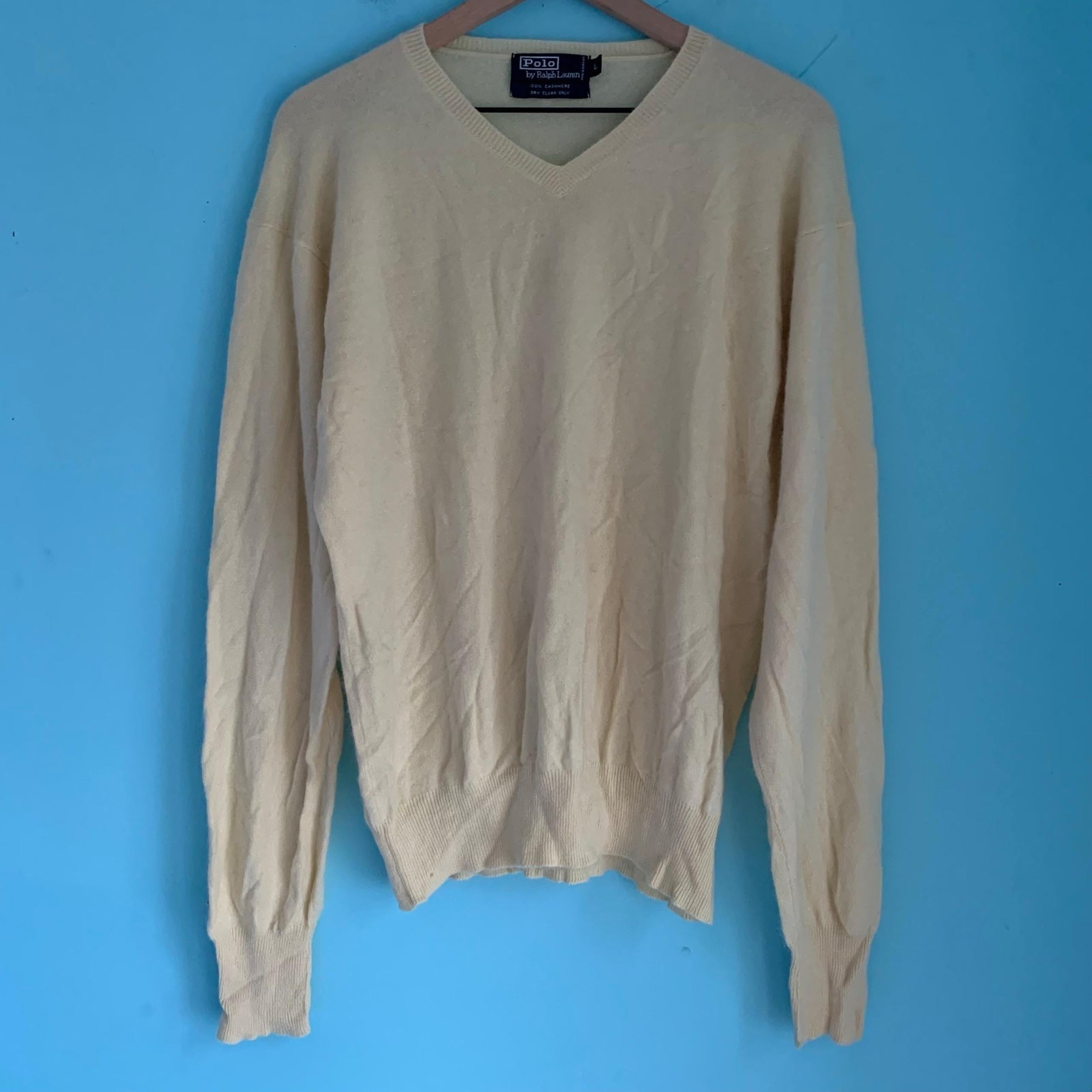 Polo Ralph Lauren Vintage Cashmere Long Sleeve Soft Knit V-Neck Sweater Yellow L