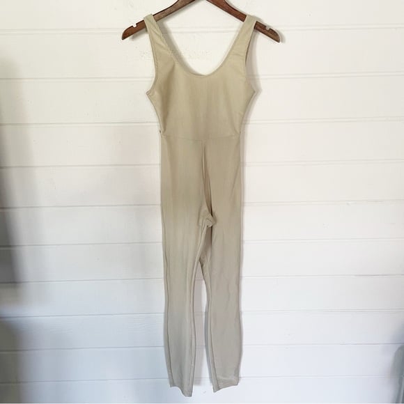 WeWoreWhat Scoop Neck Sleeveless Ribbed Jumpsuit in Khaki Size XS NO BELT