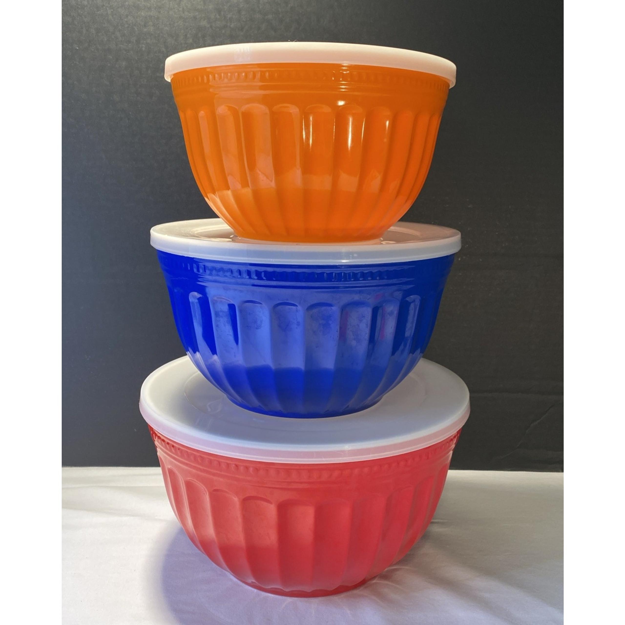 VTG Crate & Barrel 3 Pc Nesting Melamine Mixing Bowls Heavy Duty Large + Lids