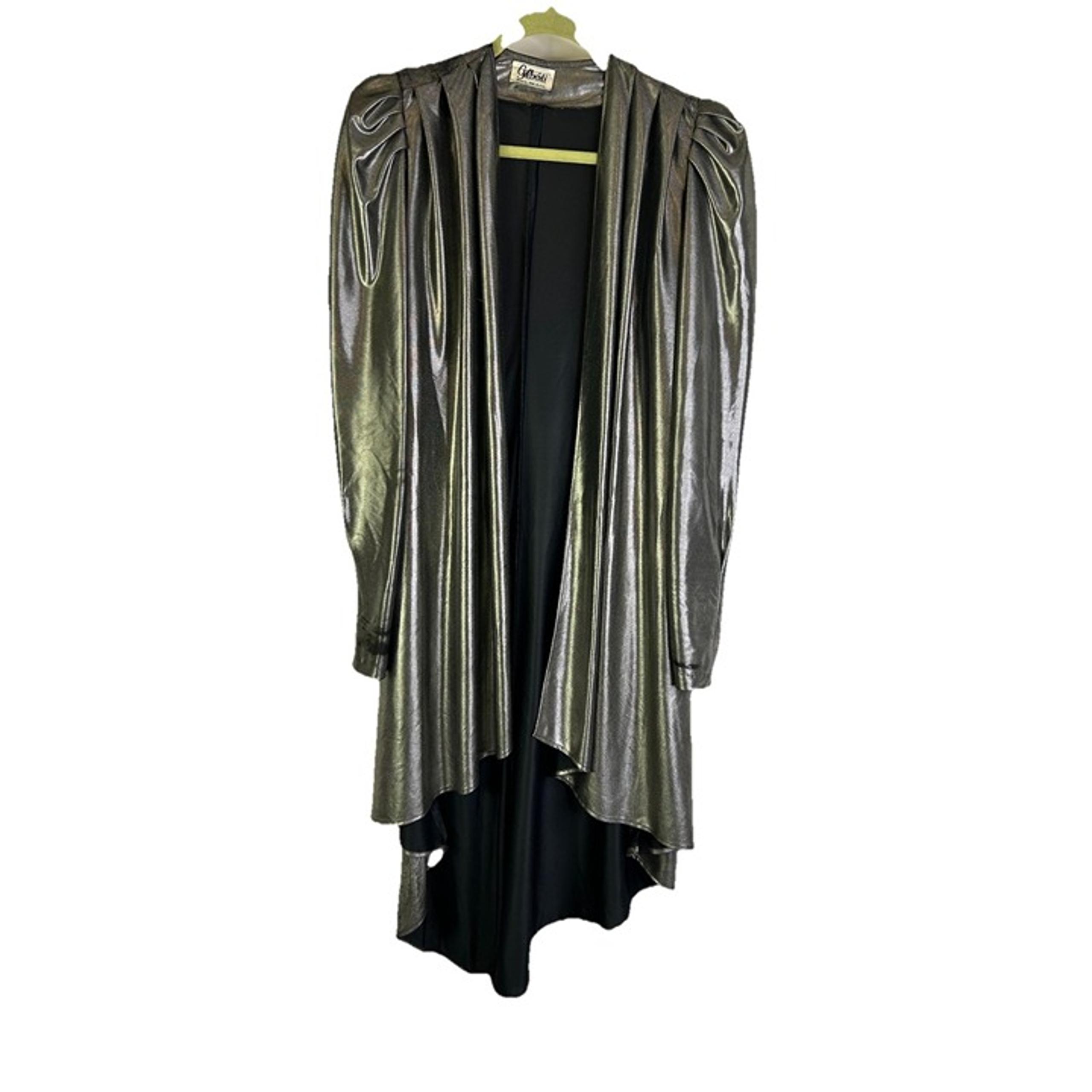 Vintage 80s Womens One Size Silver Metallic Puff Sleeve Duster Jacket Whimsigoth
