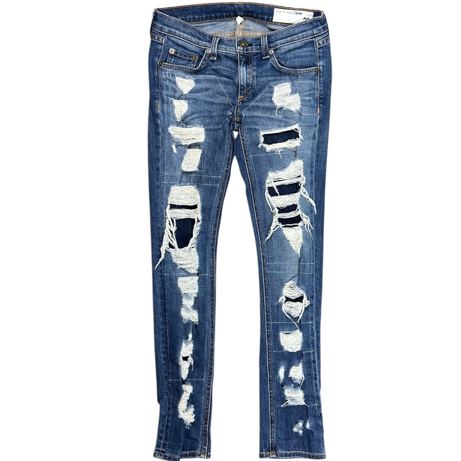Rag & Bone Dre Ada Brigade Distressed Ripped Skinny Jeans size 26 Low Rise Denim