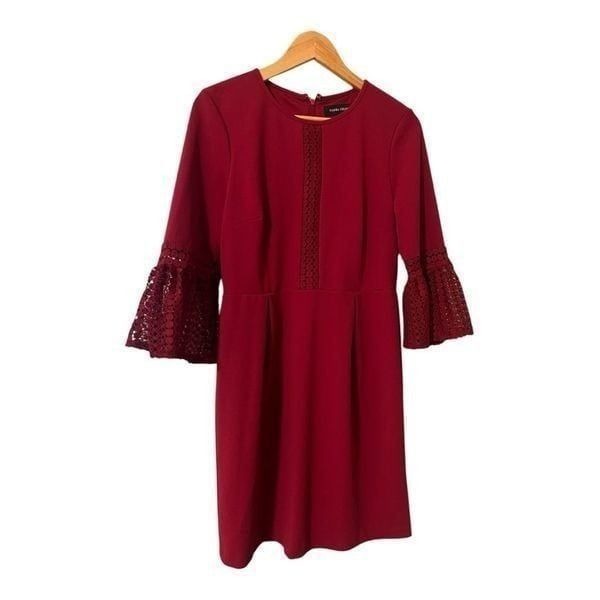 Ivanka Trump Women's 8 Lace Bell Sleeve Sheath Dress Maroon Red Cocktail Party